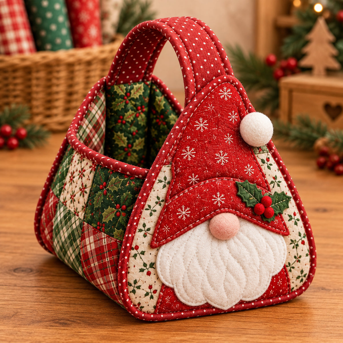 🔥 🪡DIY Christmas Patchwork Basket Sewing Kit – Festive Quilted Holiday Storage Organizer