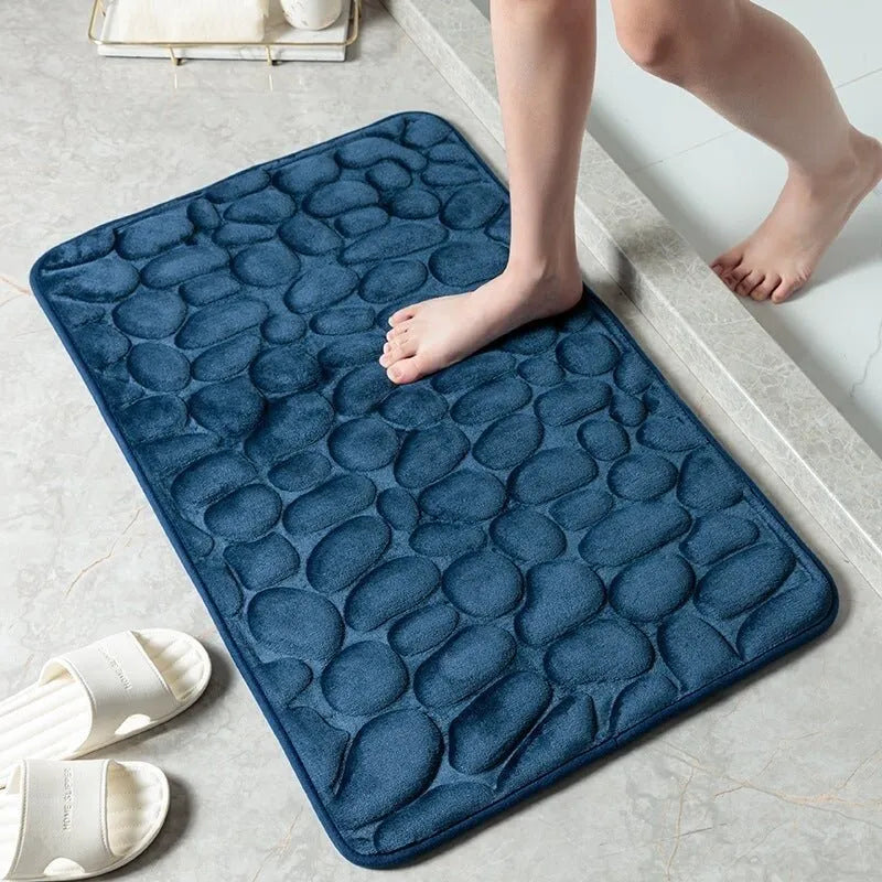 🛁 Cobblestone-Textured Bath Mat – Soft Bathroom Rug, Gray 40×60cm