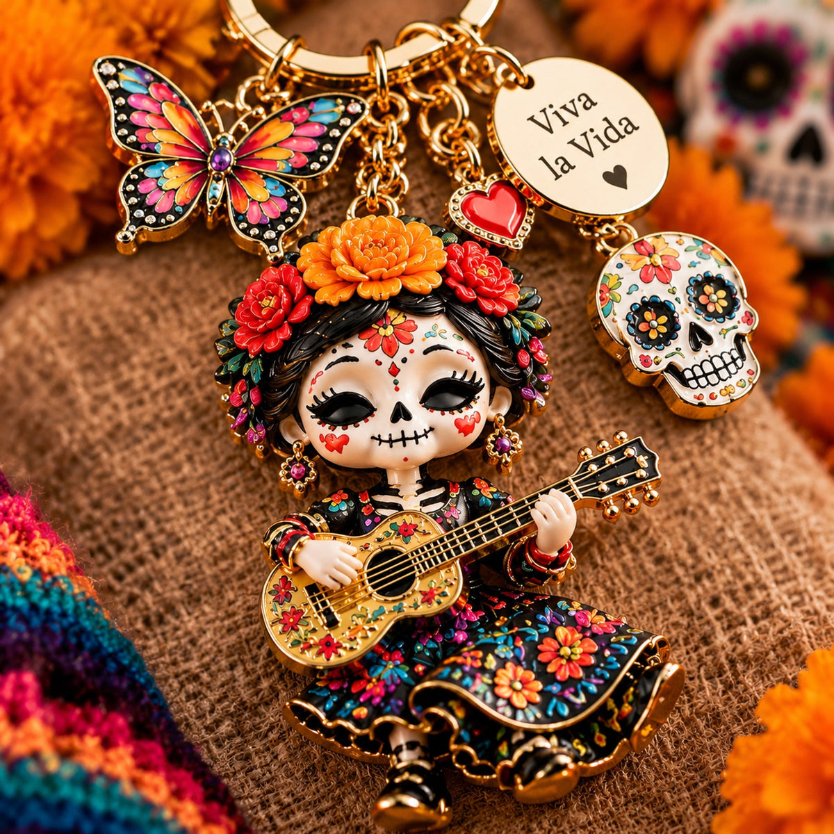 Dia de los Muertos Sugar Skull Keychain