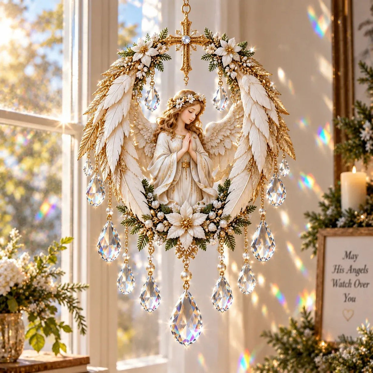 👶 Holy Family Nativity Window Prism ✝️ Rainbow-Making Crystal Sun Catcher, 12.6 × 9.4 in ✨