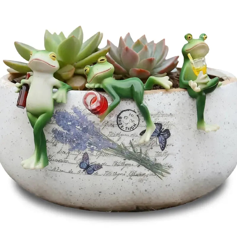 🐸Resin Frog Figurines Planter Decor - Whimsical Little Cute Frog Statue for Plant Pot