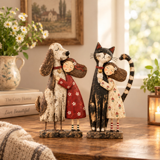 💕 Best Friends Forever – Rustic Pet Hugging Figurine