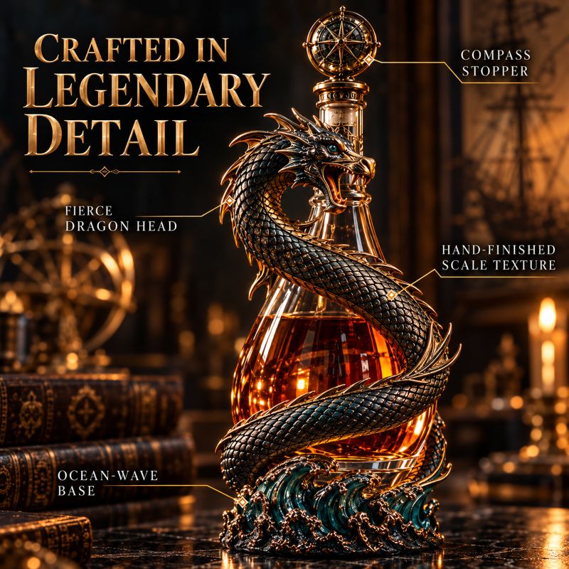 Leviathan Coil Dragon Decanter™ — Hand-Finished Whiskey Decanter with Compass Stopper