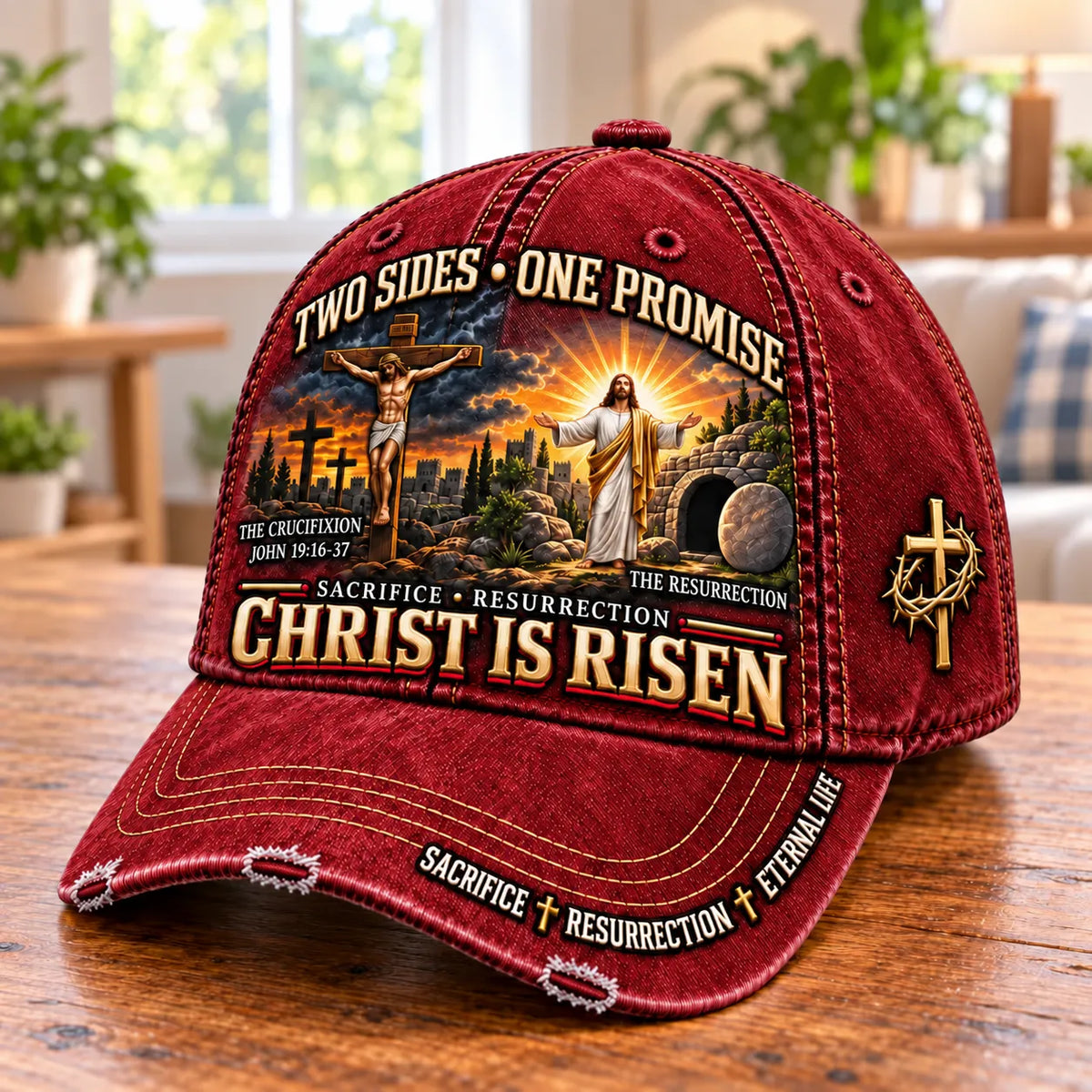 🔥✝️ Christ Is Risen Two Sides One Promise Baseball Cap (🧢100% Cotton)