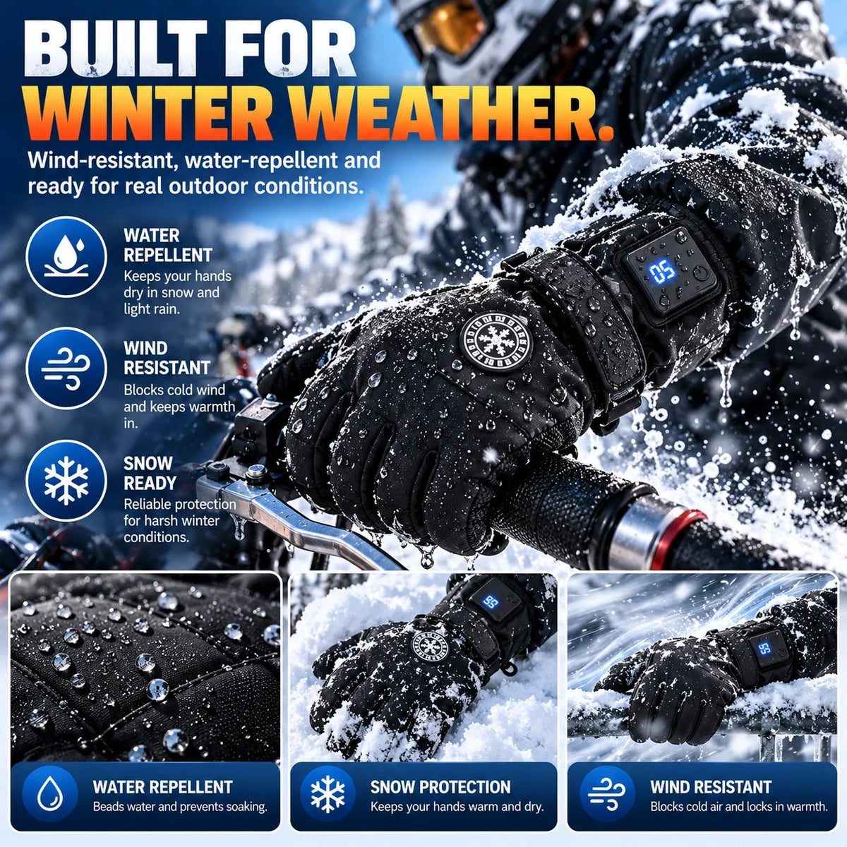 🔥 Rechargeable Heated Gloves with 3 Heat Levels – Waterproof Touchscreen Protection for Cold Weather ❄️