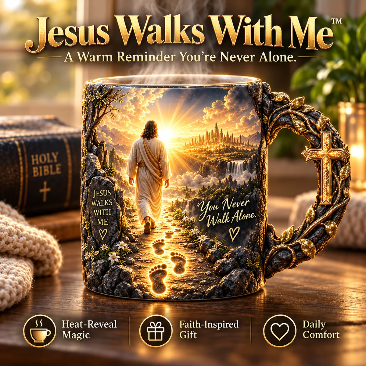 🔥 Last Day 49% OFF 🔥 ✝️ Jesus Walks With Me™ — Heat-Reveal Faith Mug | You Are Never Alone
