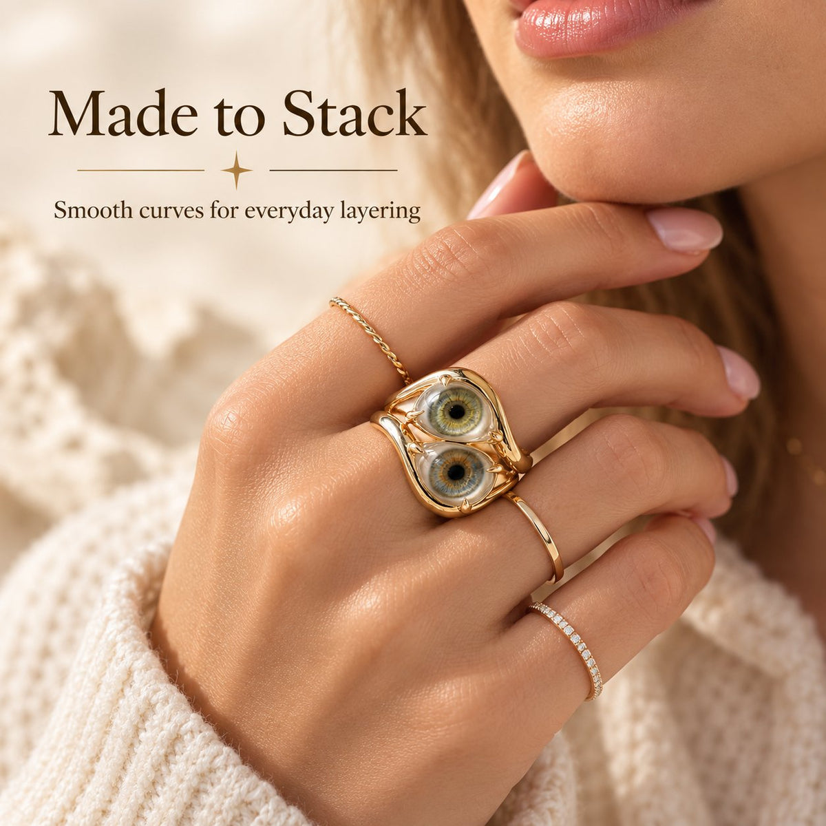 Lifelike Double-Iris Intertwined Couple Ring for Anniversary, Engagement, Wedding & Valentine’s Day Gift