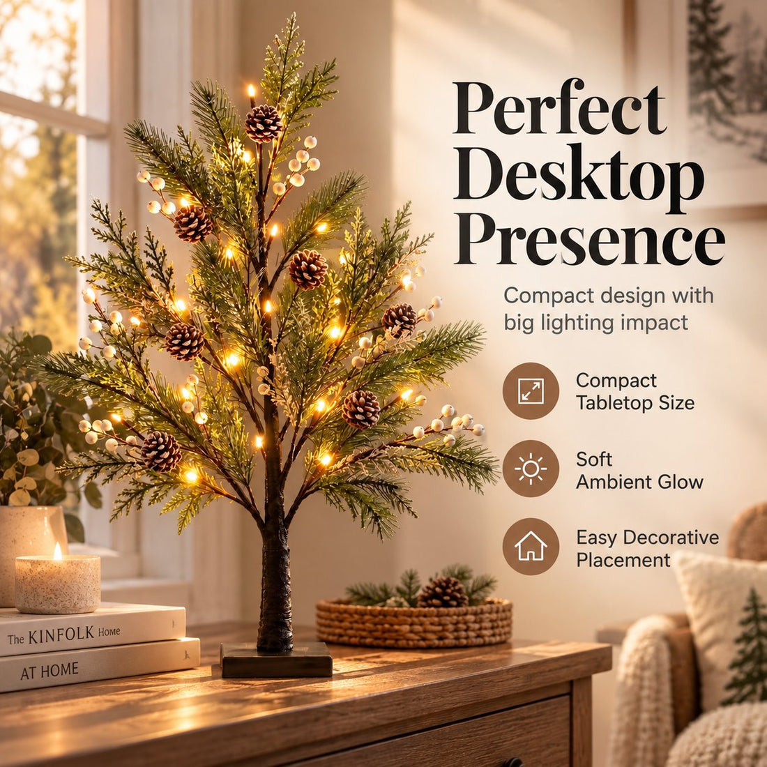 Full tabletop LED tree lamp showing the tree and base