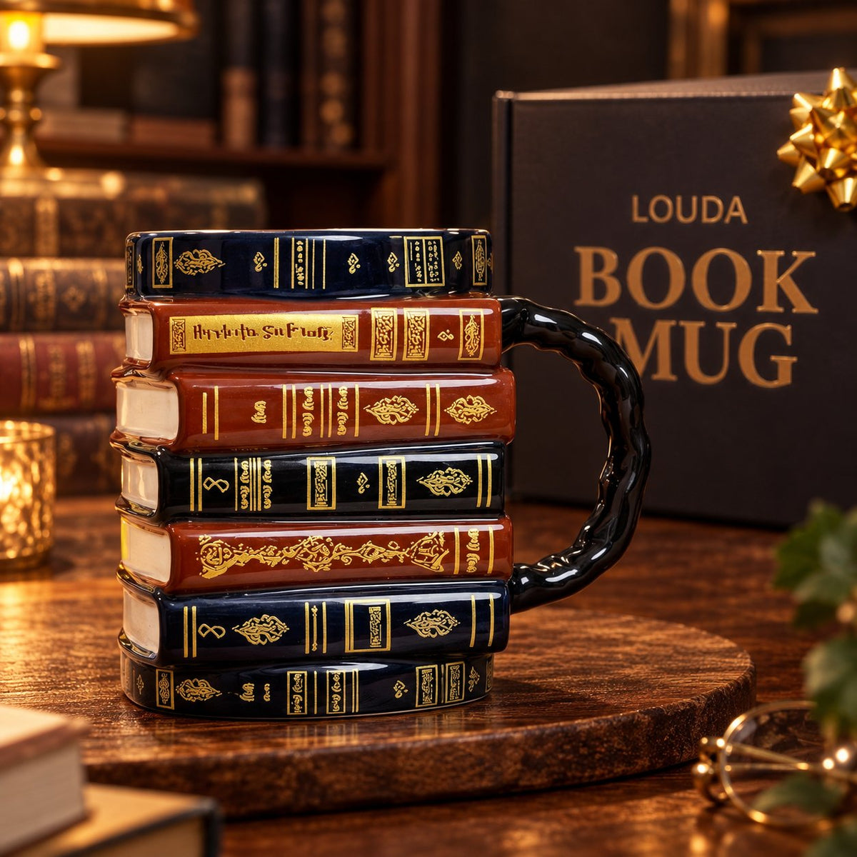 📚 3D Stacked Book Mug – Cozy Vintage Coffee Cup for Readers & Book Lovers