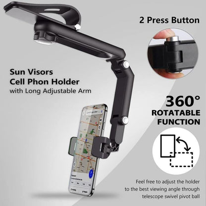 🚗 Universal Car Phone Holder for Sun Visor, 360° Rotating, Retractable & Anti-Slip Secure Mount