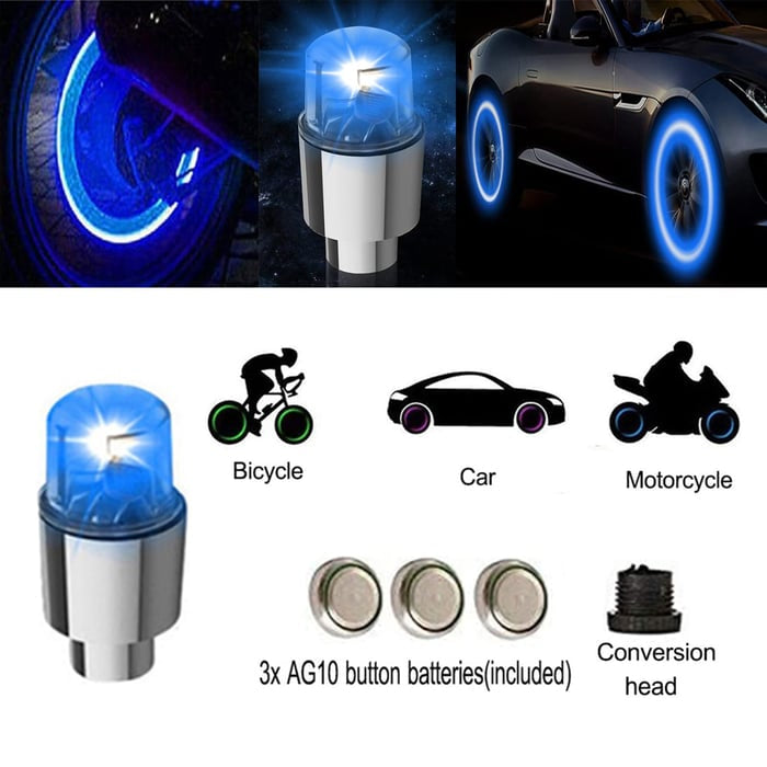 🚗💡 Waterproof LED Tire Valve Cap Lights – Light Up Your Wheels After Dark