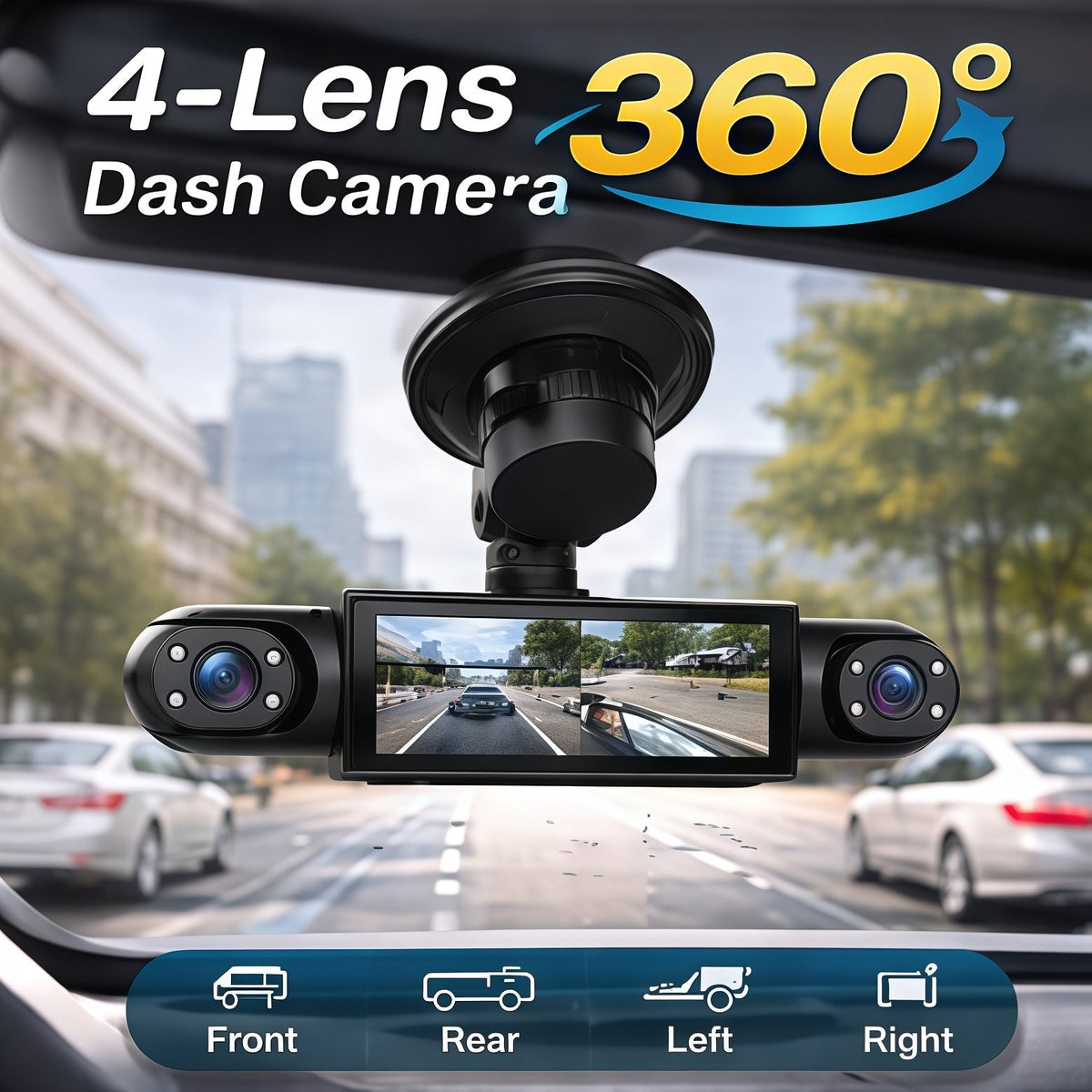 🚗 4-Camera Dash Cam System –📹 1080P Multi-Angle Driving Recorder