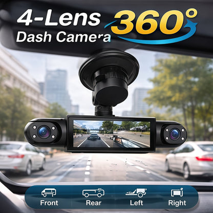 🚗 4-Camera Dash Cam System –📹 1080P Multi-Angle Driving Recorder