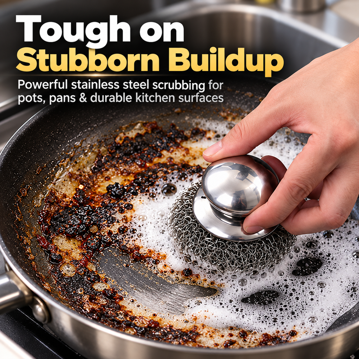 Stainless Steel Pot Scrubbers 🧽 – 2-Piece Heavy-Duty Kitchen Cleaning Brush Set