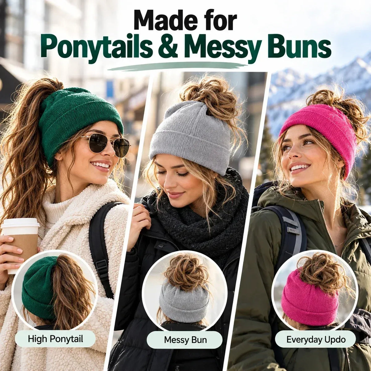 Magnetic Ponytail Beanie 🧶 – Cozy Knit Hat for Messy Buns