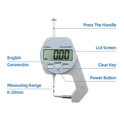 📏 Digital Thickness Gauge – 0–20mm Flat-Head Measuring Tool