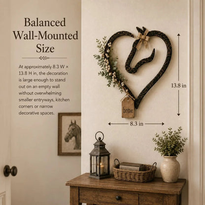 🎉Rustic Horse Heart Wall Decor with Greenery – Farmhouse Equestrian Home Accent