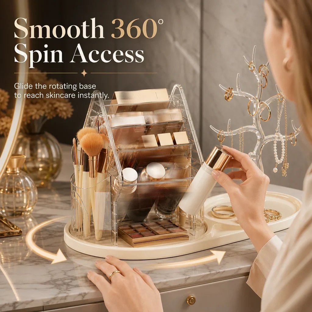50% OFF 💄 Clear Spinning Makeup Organizer – 360° Vanity Storage | Style A