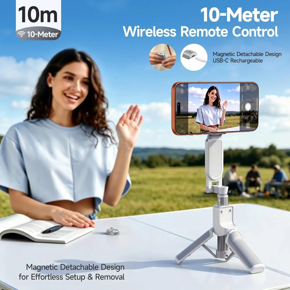 📸  Z3 Magnetic Selfie Stick Tripod – Zoomable Mini Palm Grip with Focus Adjustment Dial, 360° Rotation Stand, Bluetooth Remote & Universal MagSafe Phone Mount for Travel & Vlogging