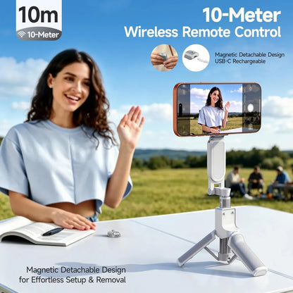 📸  Z3 Magnetic Selfie Stick Tripod – Zoomable Mini Palm Grip with Focus Adjustment Dial, 360° Rotation Stand, Bluetooth Remote & Universal MagSafe Phone Mount for Travel & Vlogging