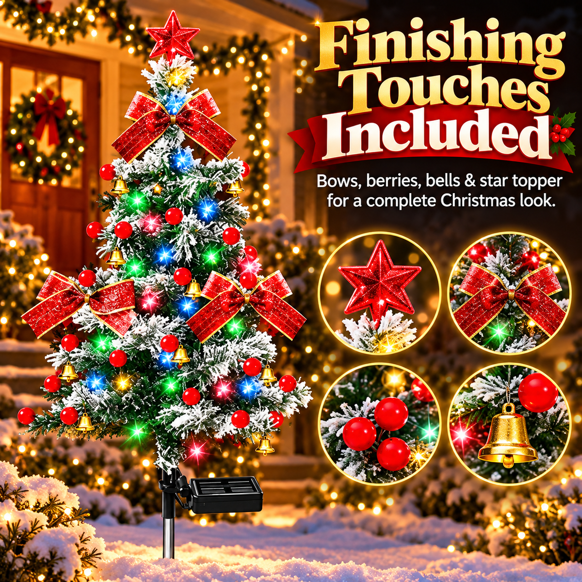 ☀️ Solar-Powered Christmas Garden Lights – Outdoor Holiday Glow for Trees & Courtyards