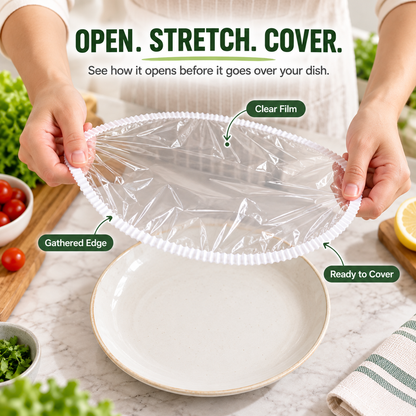 🍽️ Clear Stretch-Fit Food Covers – Easy Bowl & Plate Wraps
