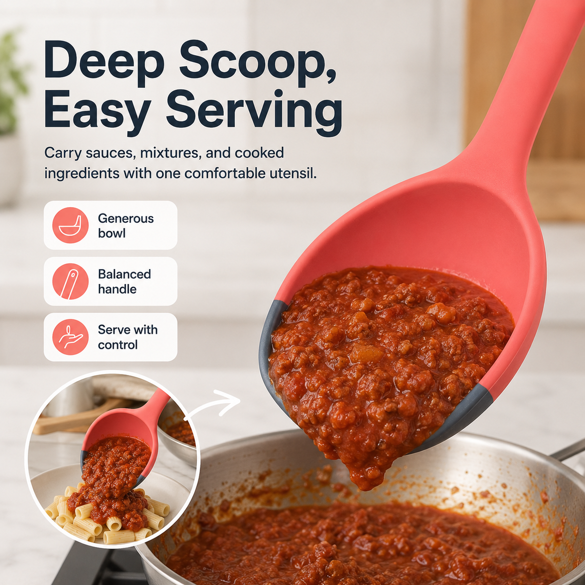 🥄 2-in-1 Silicone Cooking Spoon – Scoop, Scrape & Serve with Ease
