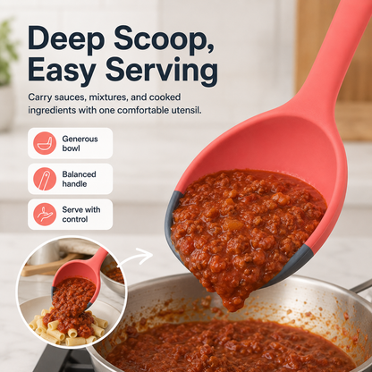 🥄 2-in-1 Silicone Cooking Spoon – Scoop, Scrape & Serve with Ease