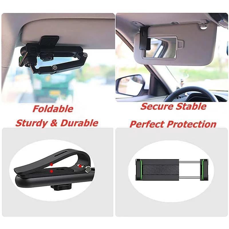 🚗 Universal Car Phone Holder for Sun Visor, 360° Rotating, Retractable & Anti-Slip Secure Mount