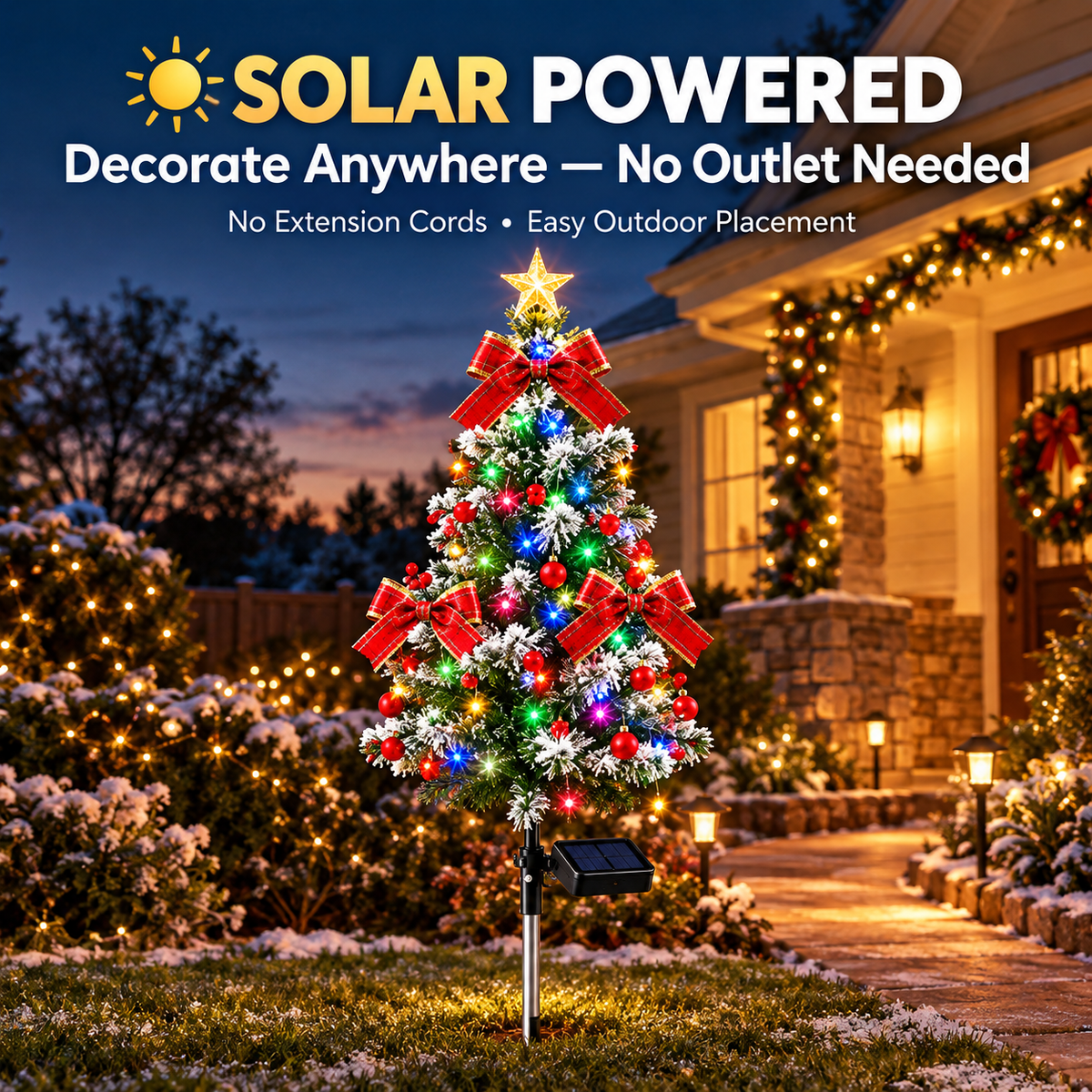 ☀️ Solar-Powered Christmas Garden Lights – Outdoor Holiday Glow for Trees & Courtyards