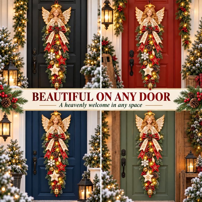 💯🔥49% OFF✨👼 Lighted Angel Christmas Door Swag – A Heavenly Holiday Welcome