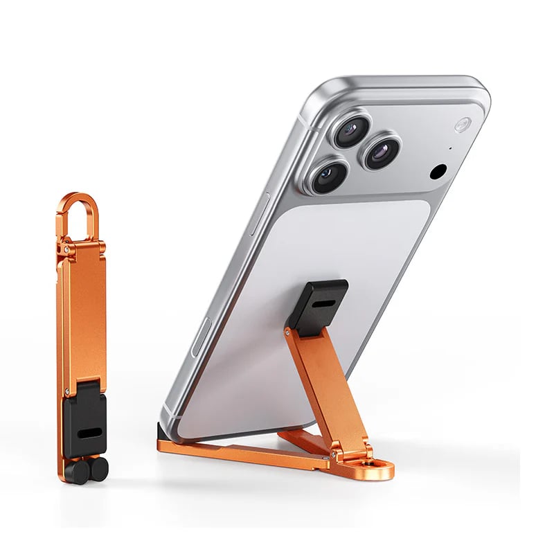 📱 Pocket-Size Aluminum Phone Stand Keychain – Foldable Desktop Holder, Orange, 1 Pack 🔑