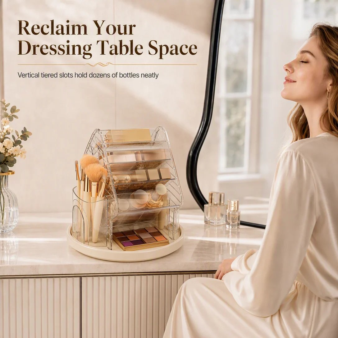 50% OFF 💄 Clear Spinning Makeup Organizer – 360° Vanity Storage | Style A