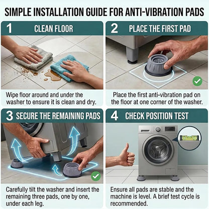 🧺 QuietGrip Washer Support Pads – 4-Piece Non-Slip Floor Protection Set
