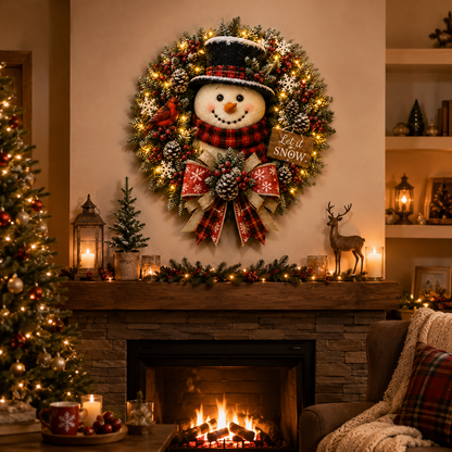 ✨✨Hot Sale 50% OFF⛄ Snowman Lighted Christmas Wreath™ – Festive Holiday Door Decor