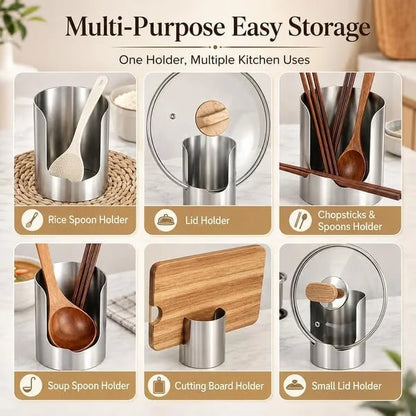 ✨ Stainless Steel Countertop Utensil Caddy & Pot Lid Rest – Rust-Resistant, 1-Pack