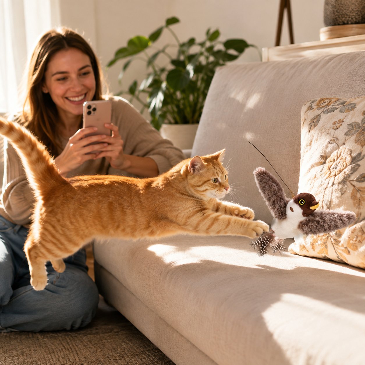 Flapping Bird Interactive Cat Toy, Hunting Stimulation Toy to Relieve Cat Boredom & Scratching