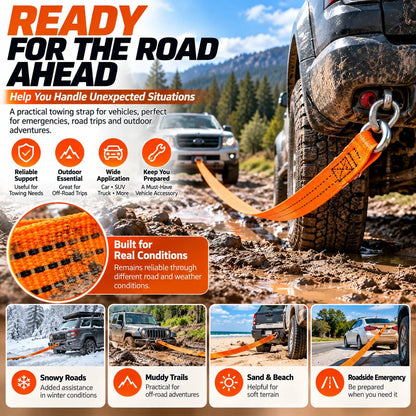 🚗 Heavy-Duty Vehicle Tow Strap – Strong Rope with Metal Hooks