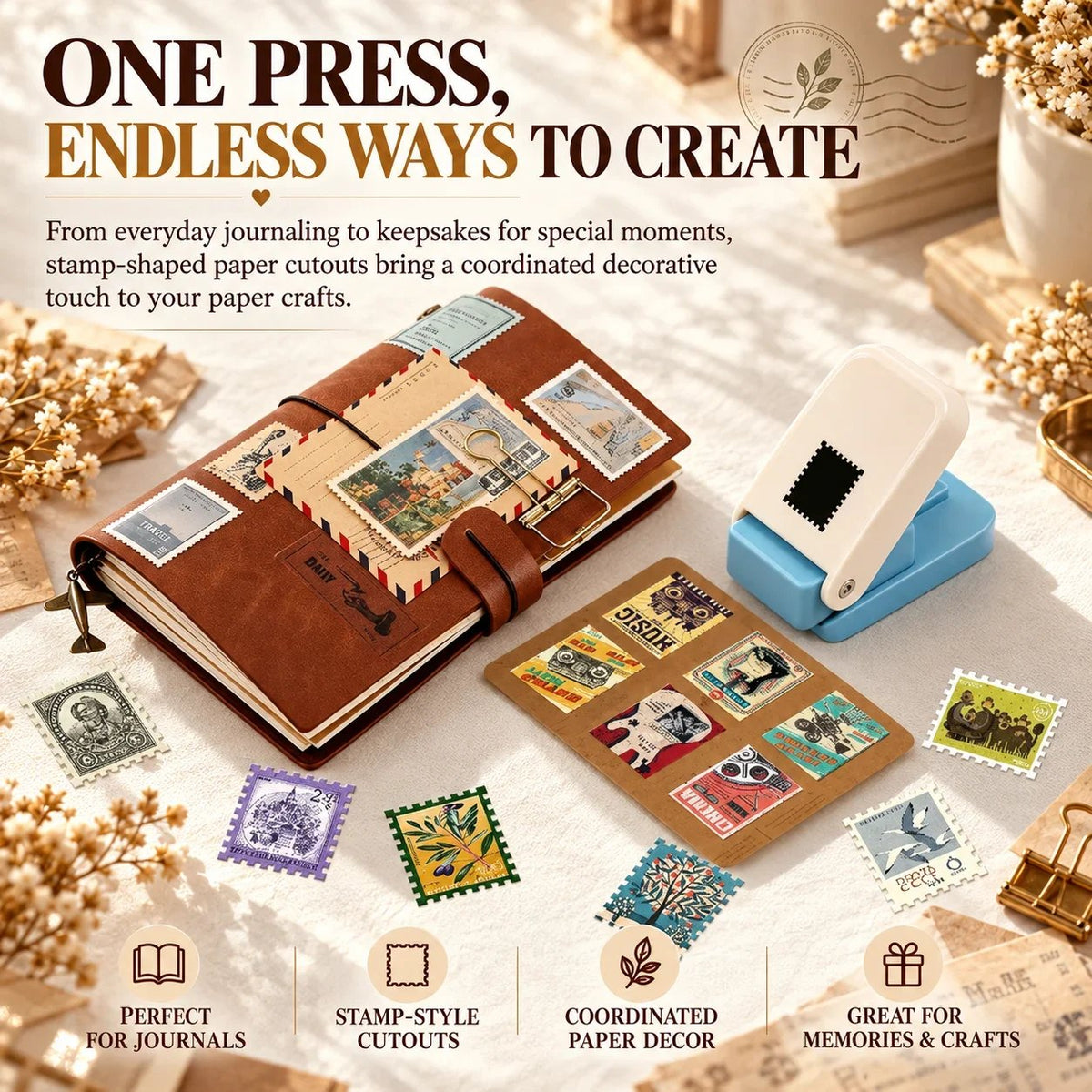 Mini Paper Stamp Punch ✂️ – Creative Scrapbooking & Photo Crafts