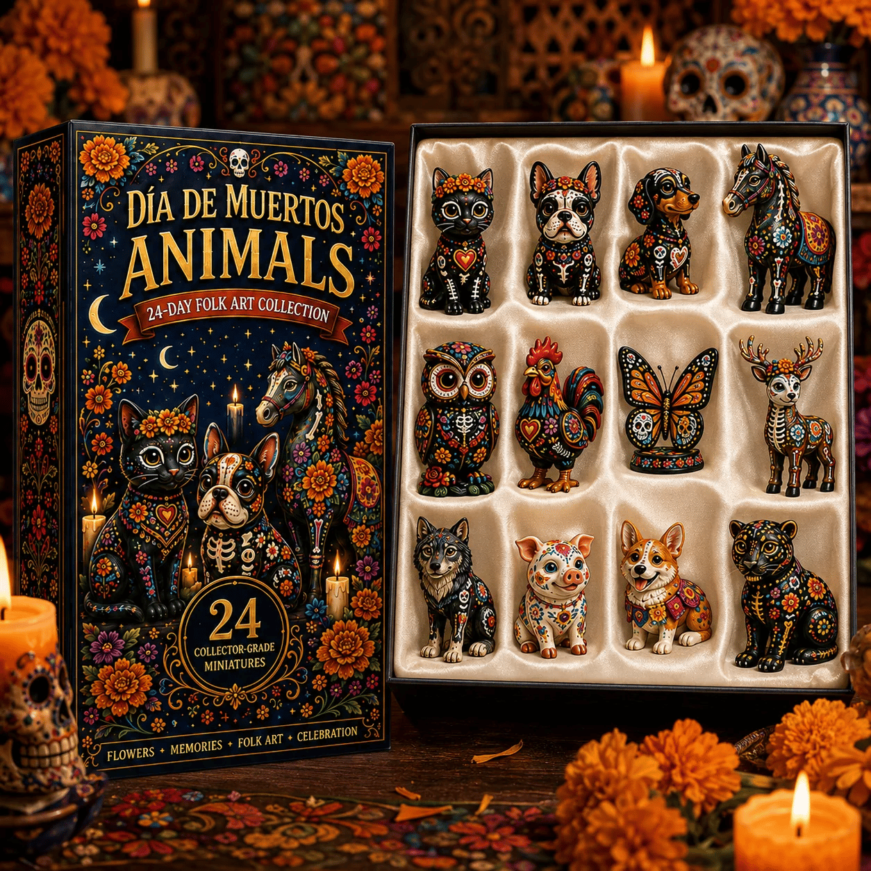 Día de Muertos Animals Advent Calendar 2026 – 24‑Day Folk Art Animal Figurine Collection | 24 Unique Collector‑Grade Miniatures