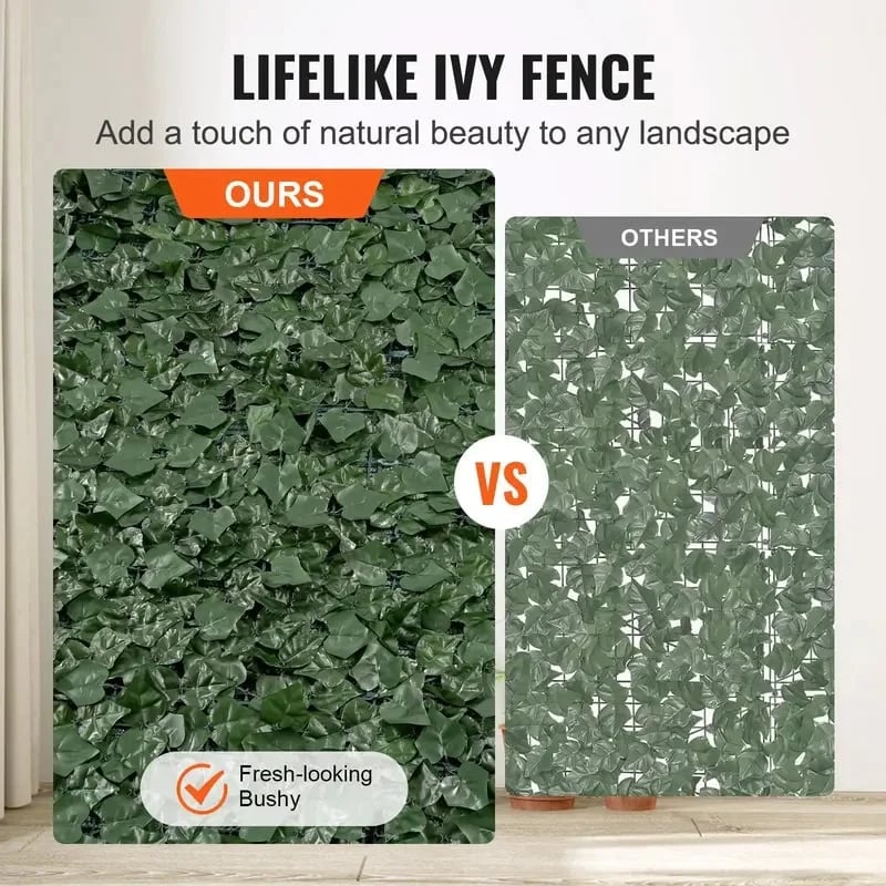 Artificial Ivy Privacy Fence Screen, Realistic Green Wall Fence with Mesh Backing & Reinforced Joints