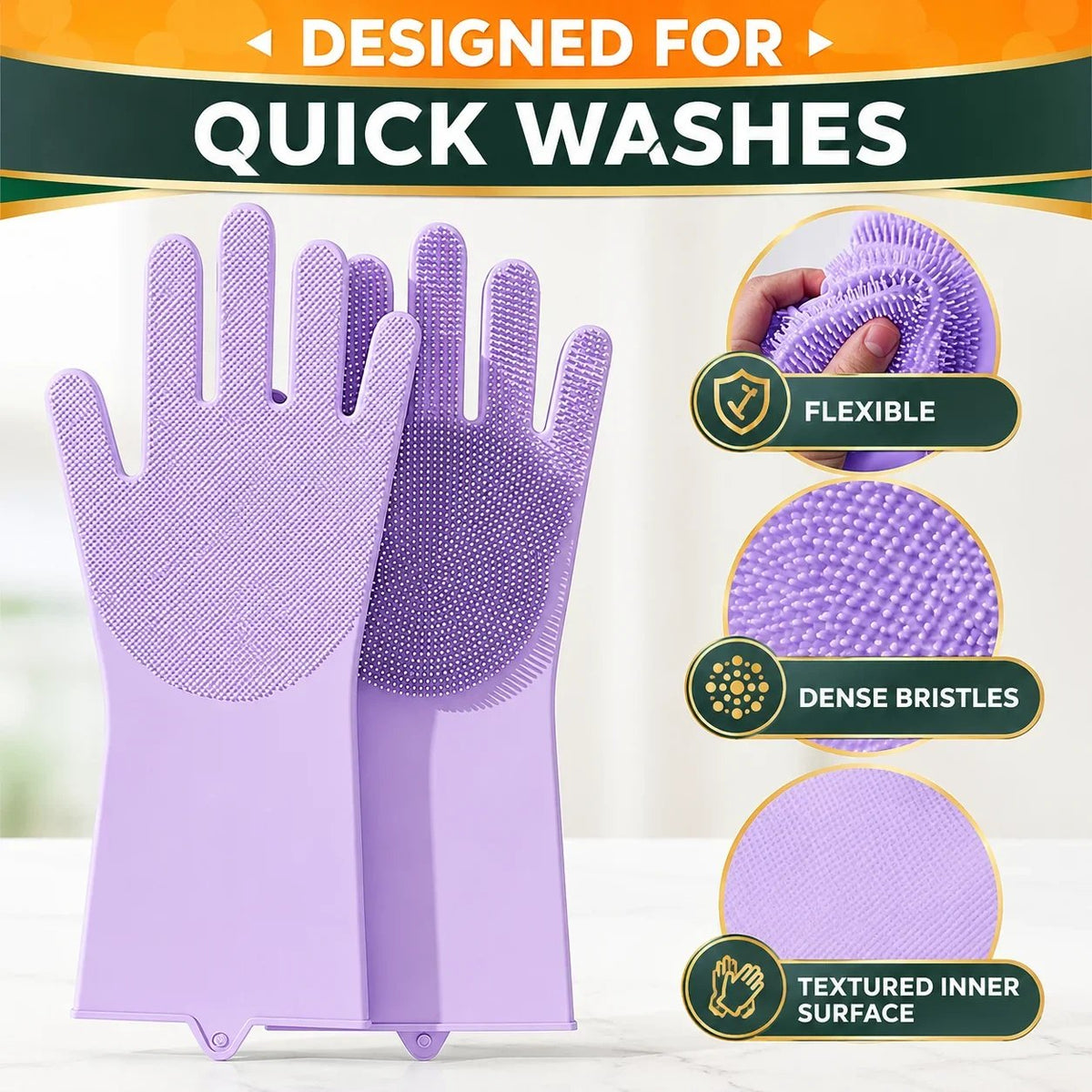 🧤 Silicone Scrubbing Gloves – Multipurpose Cleaning for Dishes & Pet Care
