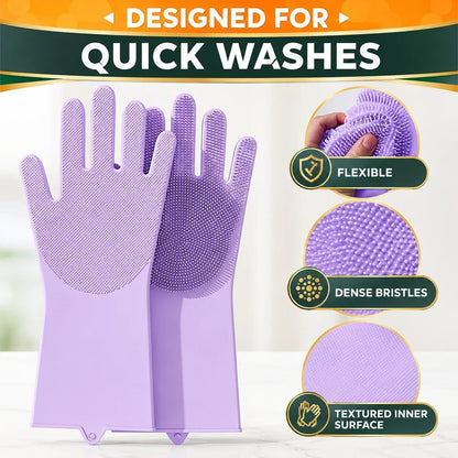 🧤 Silicone Scrubbing Gloves – Multipurpose Cleaning for Dishes & Pet Care
