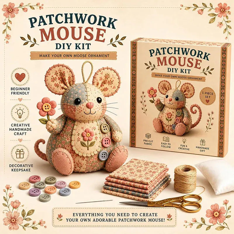 🎁 Handcrafted Vintage Mouse Plush Sewing Kit 🧵 DIY Heirloom Craft Gift Set