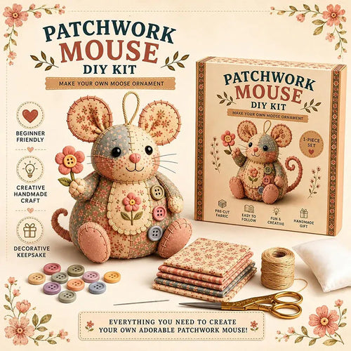 🎁 Handcrafted Vintage Mouse Plush Sewing Kit 🧵 DIY Heirloom Craft Gift Set