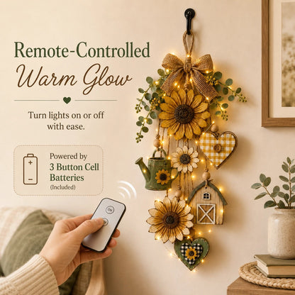 🌻Rustic Wooden Garden-Themed Hanging Ornament with Remote Control Fairy Lights