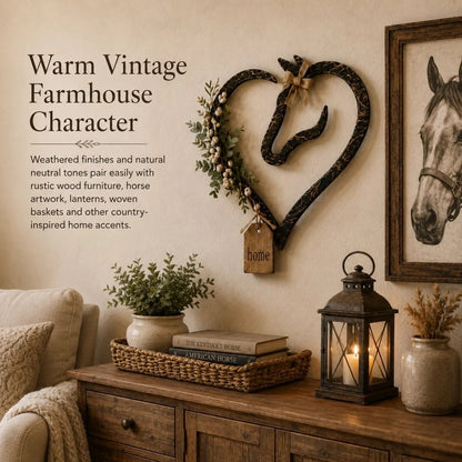 🎉Rustic Horse Heart Wall Decor with Greenery – Farmhouse Equestrian Home Accent