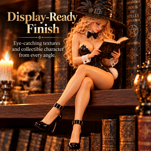 Witchy Bunny Shelf Sitter Figurine – Gothic Reading Witch Decor