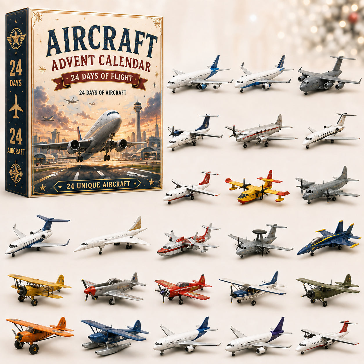 Aircraft Advent Calendar box with a collection of miniature aircraft