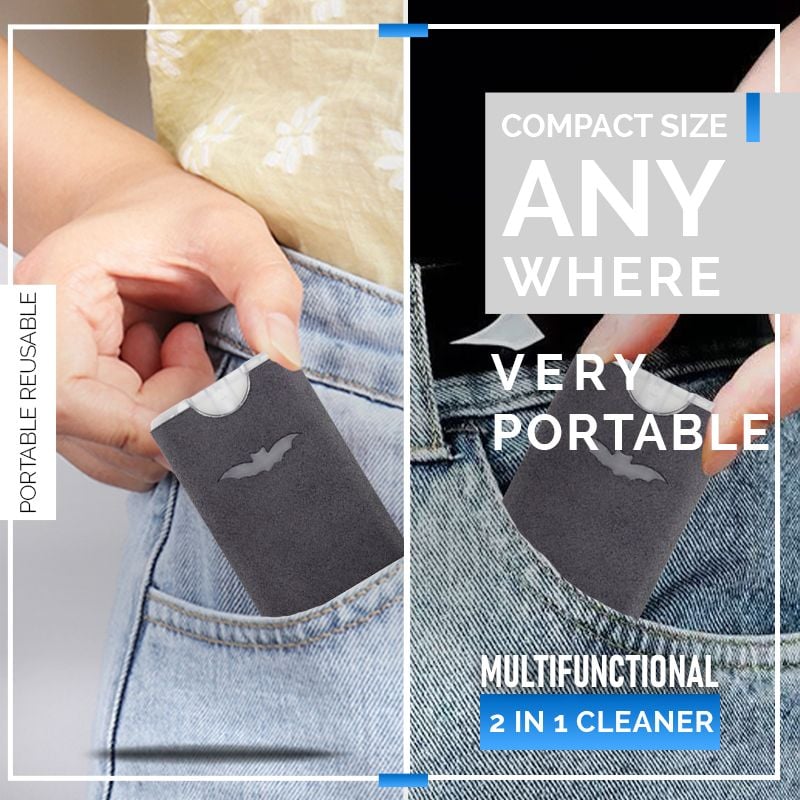 ✨ Pocket 2-in-1 Screen Cleaning Tool with Reusable Microfiber Wipe – Gray & Yellow